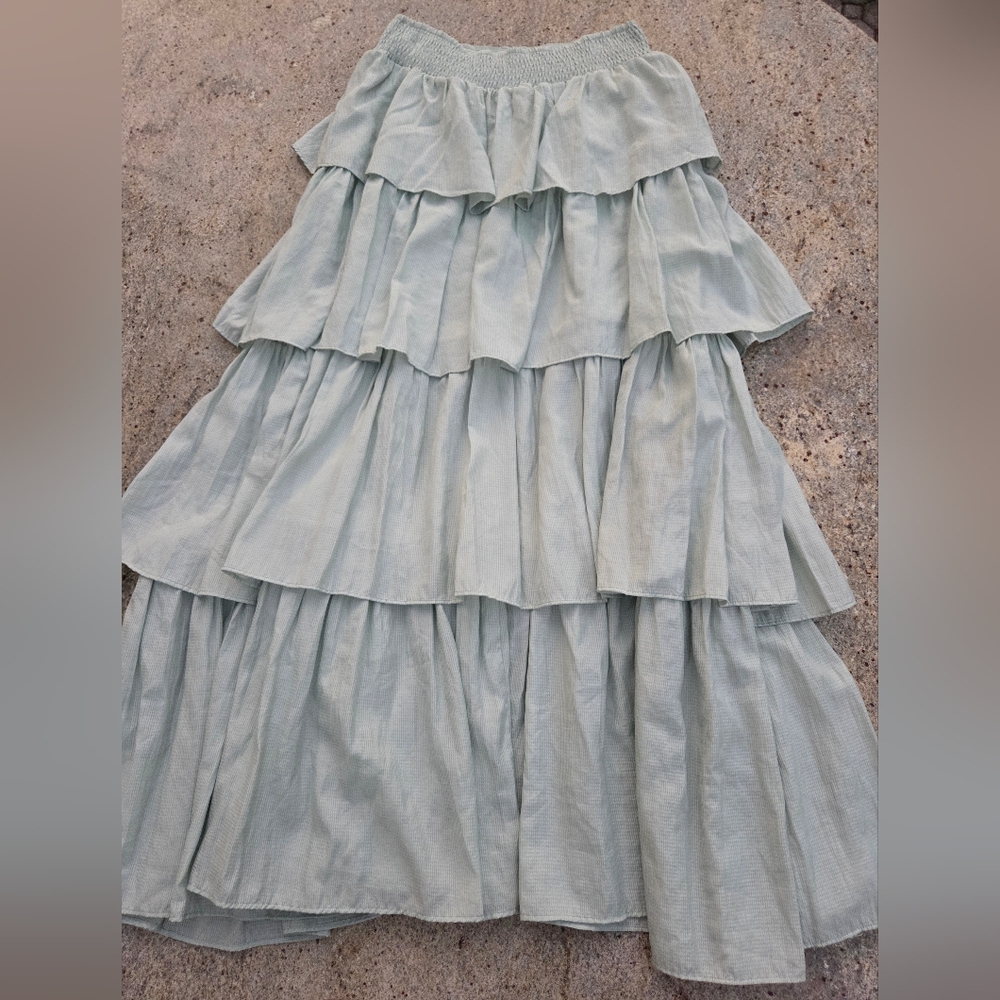 Tiered Maxi Skirt in Sage Green - Women's Flowing Maxi - Picture 9 of 13